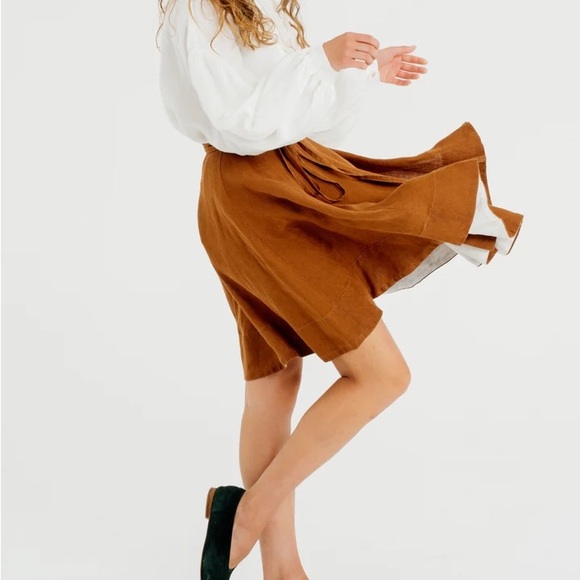 NWOT Son de Flor Linen Mini Wrap Skirt Warm Brown S-M - Picture 3 of 9